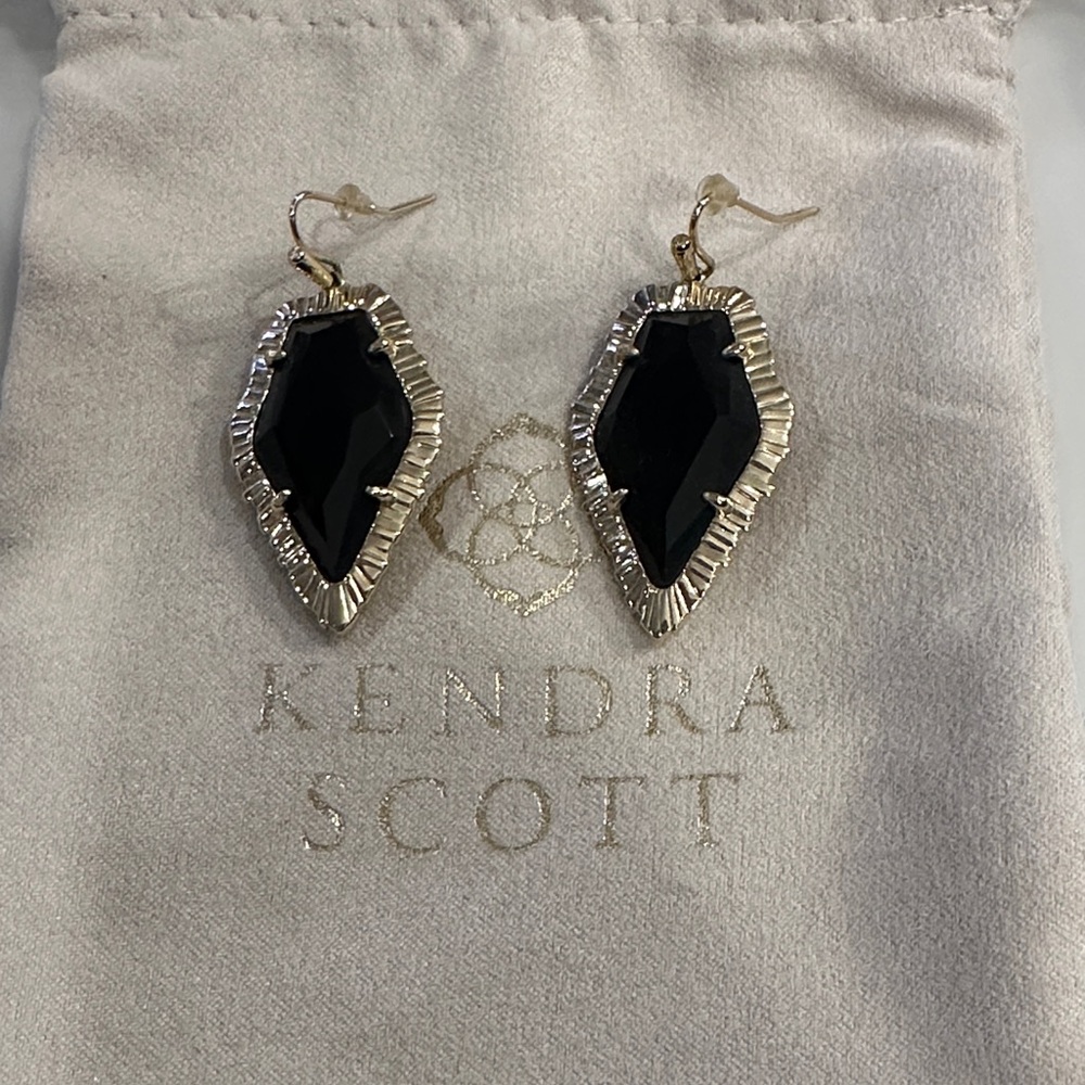 Kendra Scott Black and Gold Textured Faceted Drop Earrings